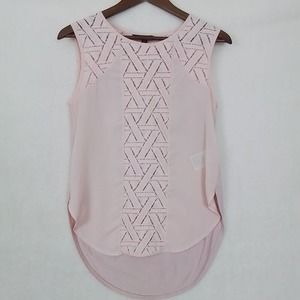 Banana Republic Womens Sleeveless Blouse‎ Sz XS Pink Lace Tank High Low Hem